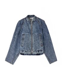 Alaia Women's Snowflake Washed Denim Biker Jacket Blue