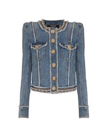 Balmain Women's Beaded Ribbon Denim Jacket Blue