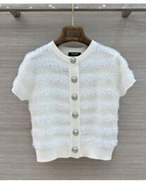 Balmain Women's Short-Sleeve Tweed Cardigan