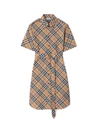 Burberry Women's Checked Cotton Shirt Dress Apricot