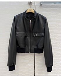 Christian Dior Women's Stand-Collar Leather Jacket Black