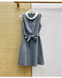 Christian Dior Women's Sleeveless Dress With A Collar And Adjustable Belt Gray