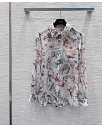 Christian Dior Women's Printed Silk Shirt Cream