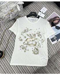 Christian Dior Women's Pegasus Short-Sleeved T-Shirt Cream