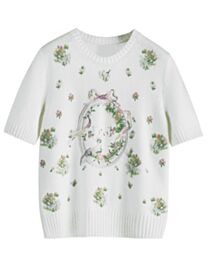 Christian Dior Women's Cotton Jersey With Multicolor Lily Oversized T-Shirt Cream