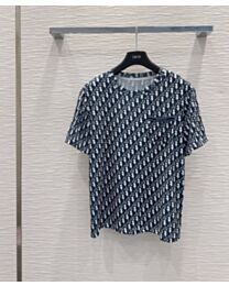 Christian Dior Women's Oblique Pattern Loopback Cotton Relaxed-Fit T-Shirt Dark Blue