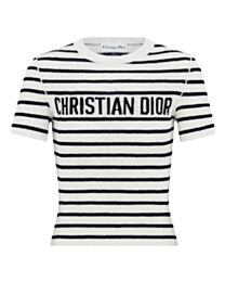 Christian Dior Women's Striped Crew Neck Knitted T-shirt White