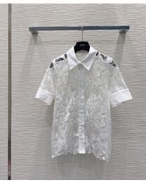 Christian Dior Women's Short-Sleeved Shirt With A Lace Collar White