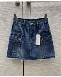 Celine Women's Cargo Mini Skirt In Dark Union Wash Denim Blue