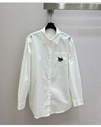 Celine Women's Long-Sleeve Shirt With Pocket Embroidery White