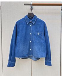 Celine Women's Union Ocean Washed Denim Cropped Shirt Blue