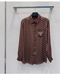 Celine Women's Triomphe Pattern Printed Long-Sleeve Shirt Coffee