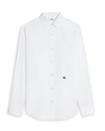 Celine Women's Embroidered Wide Cotton Poplin Shirt White