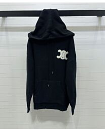 Celine Women's Triomphe Logo Knitted Hoodie Black
