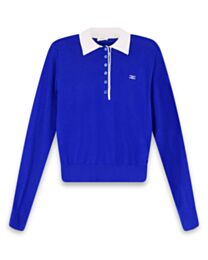 Celine Women's Triomphe Long-Sleeve Knitted Polo Shirt Blue