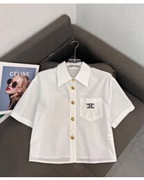 Celine Women's Triomphe Metal Buckle Shirt White