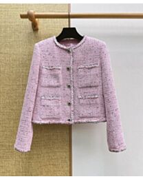 Chanel Women's Round-Neck Tweed Coat Pink