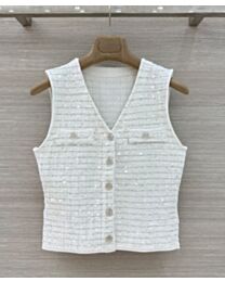 Chanel Women's Sequin Tweed Vest White