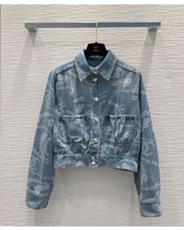 Chanel Women's Pearl Chain Print Denim Jacket Blue