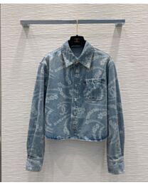 Chanel Women's Printed Denim Jacket Blue
