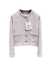Chanel Women's White Textured Polyester Jacket Pink