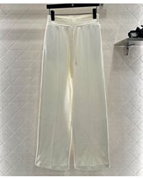 Chanel Women's Drawstring Waistband Letter Embossed Wide-Leg Pants Cream