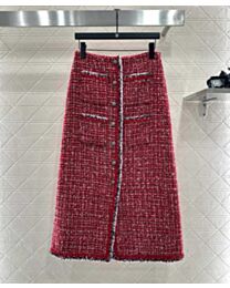 Chanel Women's Tweed Long Skirt Red