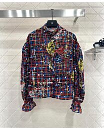 Chanel Women's Printed Silk Crepe Satin Long-Sleeved Shirt Red