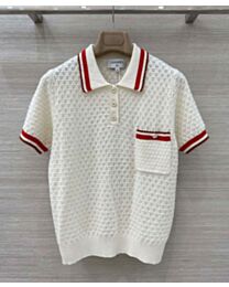 Chanel Women's Short-Sleeved Knitted Polo Shirt Cream