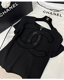 Chanel Women's Jacquard Hollow T-shirt Black