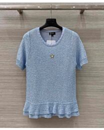 Chanel Women's Silver Sequined Sweater Blue