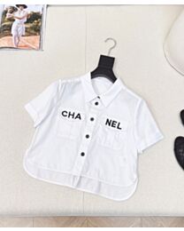 Chanel Women's Lettering Embroidered cropped Shirt White