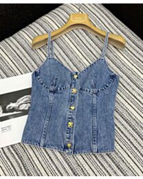 Chanel Suspender Washed Denim Blue