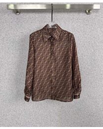 Fendi Women's FF Motif Brown Silk Shirt Coffee