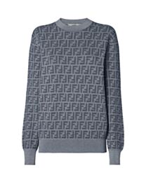 Fendi Women's Blue Ff Jacquard Sweater Gray