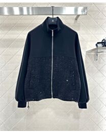 Gucci Women's Hooded Jacket With Zipper Front Cotton Blend Black