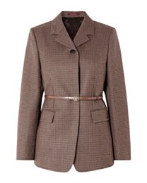 Gucci Women's Leather-Trimmed Belted Houndstooth Wool Blazer Apricot