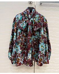 Gucci Women's Floral Print Silk Pussybow Blouse Green