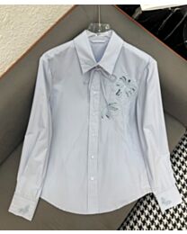 Gucci Women's Hollow Embroidery Shirt Blue