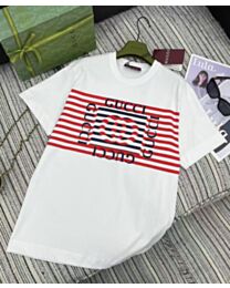 Gucci Women's Striped Lettering T-shirt White