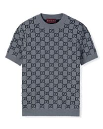 Gucci Women's Reversible Crew Neck Jacquard Knit Short Sleeves Gray