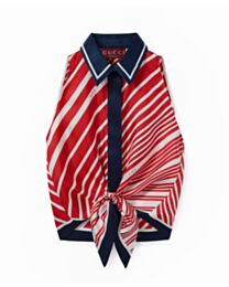 Gucci Women's Twill Silk Print Twist Hem Top Red