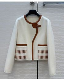 Hermes Sheepskin And Double-Faced Cashmere Embroidered Pocket Jacket Cream