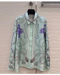Hermes Women's Camisa Clasica Estampado Palefroi Remix Green