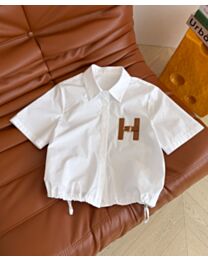 Hermes Women's Short-Sleeve Shirt With Letter Embroidery White