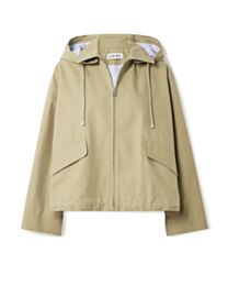Loewe Hooded Striped Poplin-Paneled Embroidered Cotton-Twill Jacket Apricot
