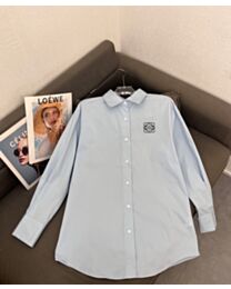 Loewe Women's Anagram-Embroidered Cotton Shirt Blue