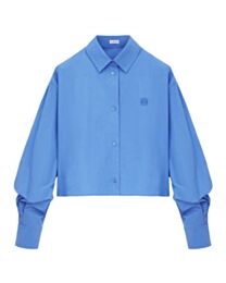 Loewe Women's Anagram Embroidered Cropped Cotton Shirt Blue