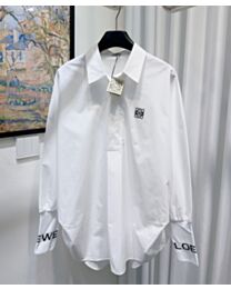 Loewe Women's Anagram Embroidery Logo Cuffs Poplin Shirt White