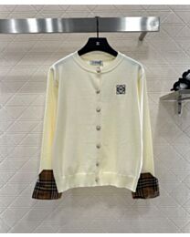 Loewe Contrast Color Panel Knitted Cardigan Cream